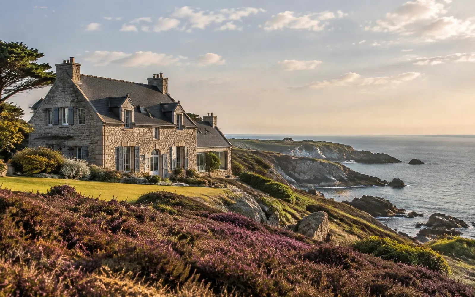 Maison en granit à toiture d’ardoise sur la côte — photo d’illustration